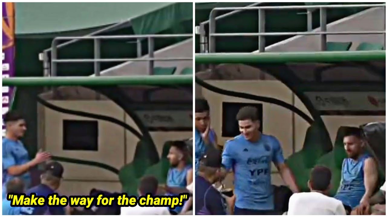 Lionel Messi's reaction when Julian Alvarez joined the