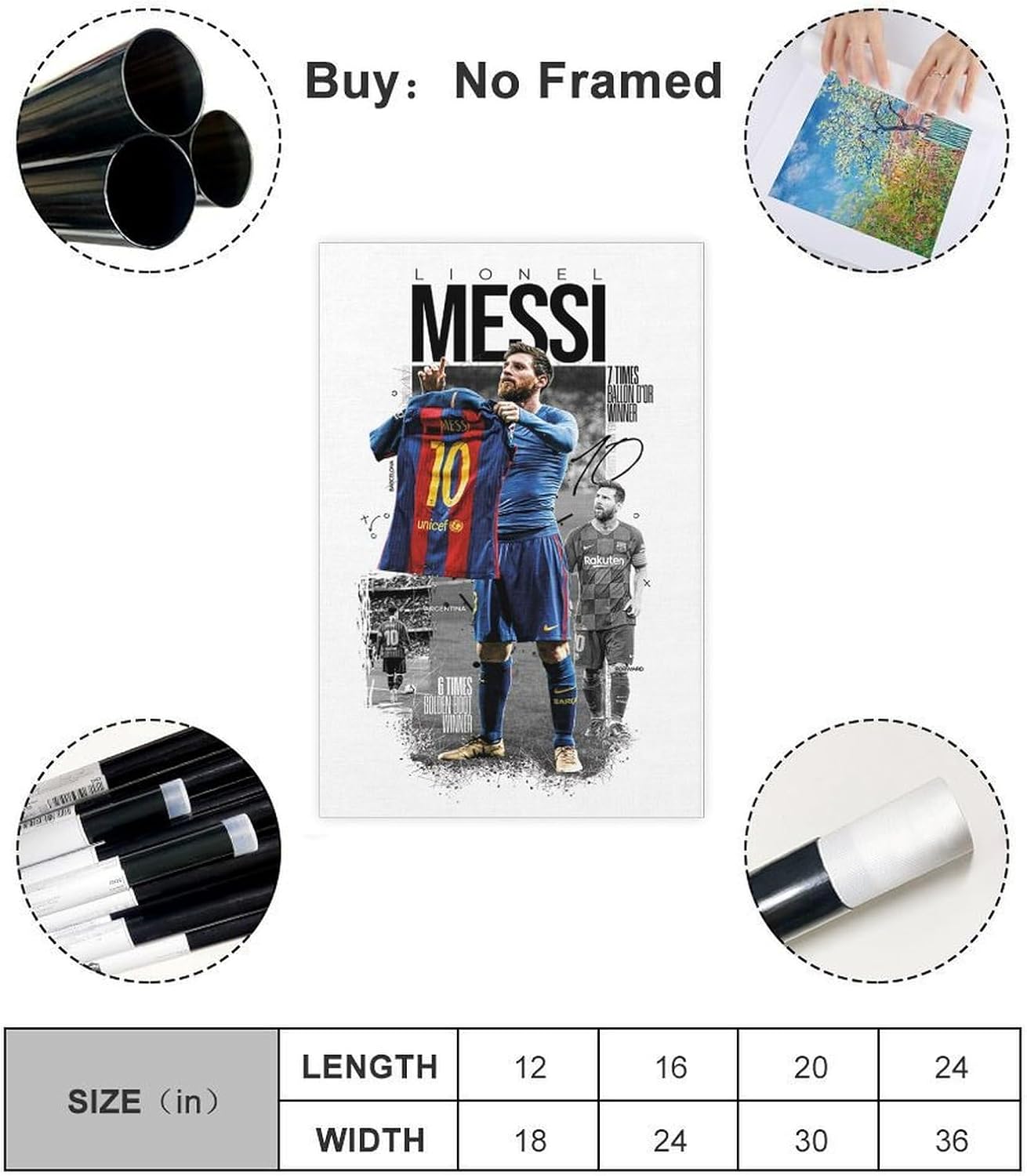 rsgfyc impression sur toile lionel messi, affiche leo messi, 500ème but de messi, décoration murale pour salon, chambre à coucher, 30 x 45 cm
