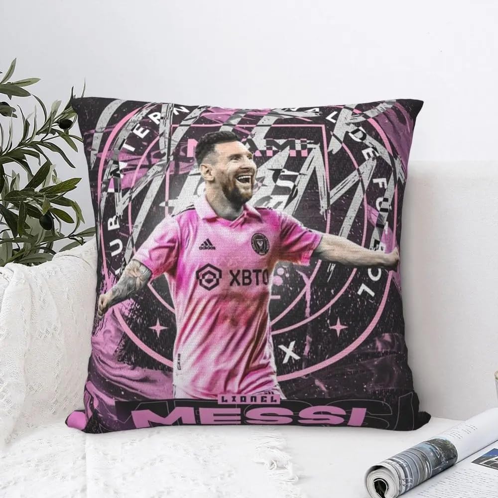 the beach stop housse de coussin lionel messi sports hero idée cadeau pour hommes, femmes, garçons et filles 45 x 45 cm rose