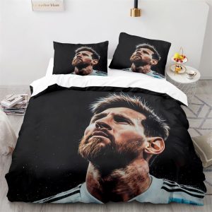 sromavlin housse de couette 140x200 leo messi, joueur de football striker couverture 1 personne pour enfants garçons filles adultes, housse de couette de noël 140x200 cm et 1 oreiller 63x63 cm
