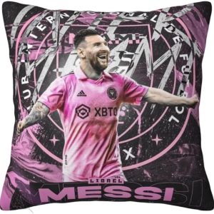 the beach stop housse de coussin lionel messi sports hero idée cadeau pour hommes, femmes, garçons et filles 45 x 45 cm rose