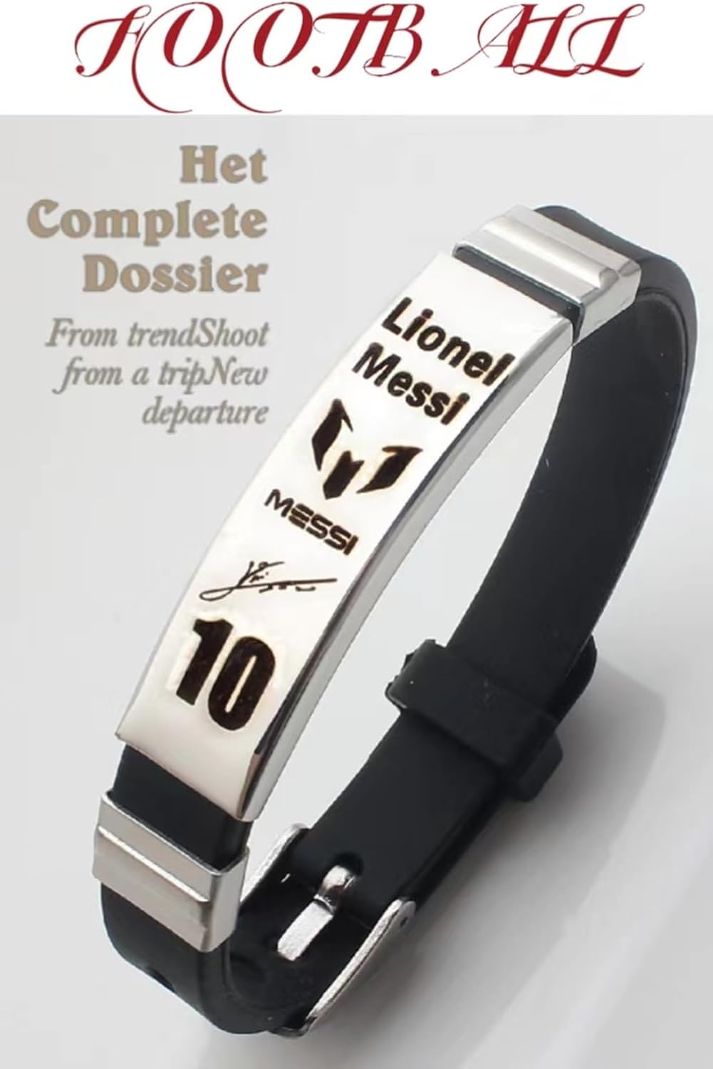 bracelet en silicone en acier inoxydable gaueiour messi10 pour fan de football