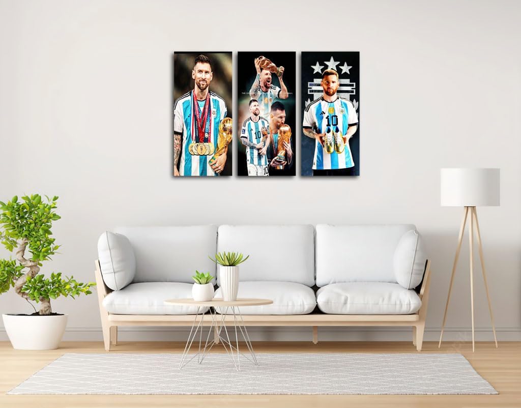 cuadros cámara lot de 3 posters muraux décoratifs pour salon, chambre à coucher, football messi argentine 97 x 62 cm