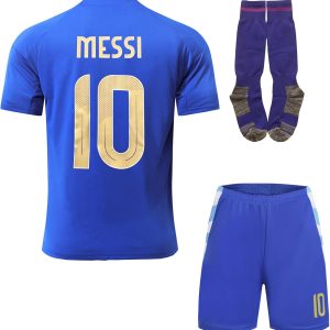 argentine copa america #10 leo kids away soccer shirt shorts, chaussettes, tailles jeunes, cadeau