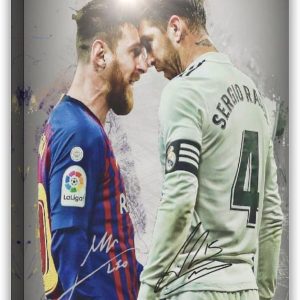 hureuw sergio ramos et leo messi décoration murale sur toile pour salon, chambre à coucher, cadre : 60 x 90 cm