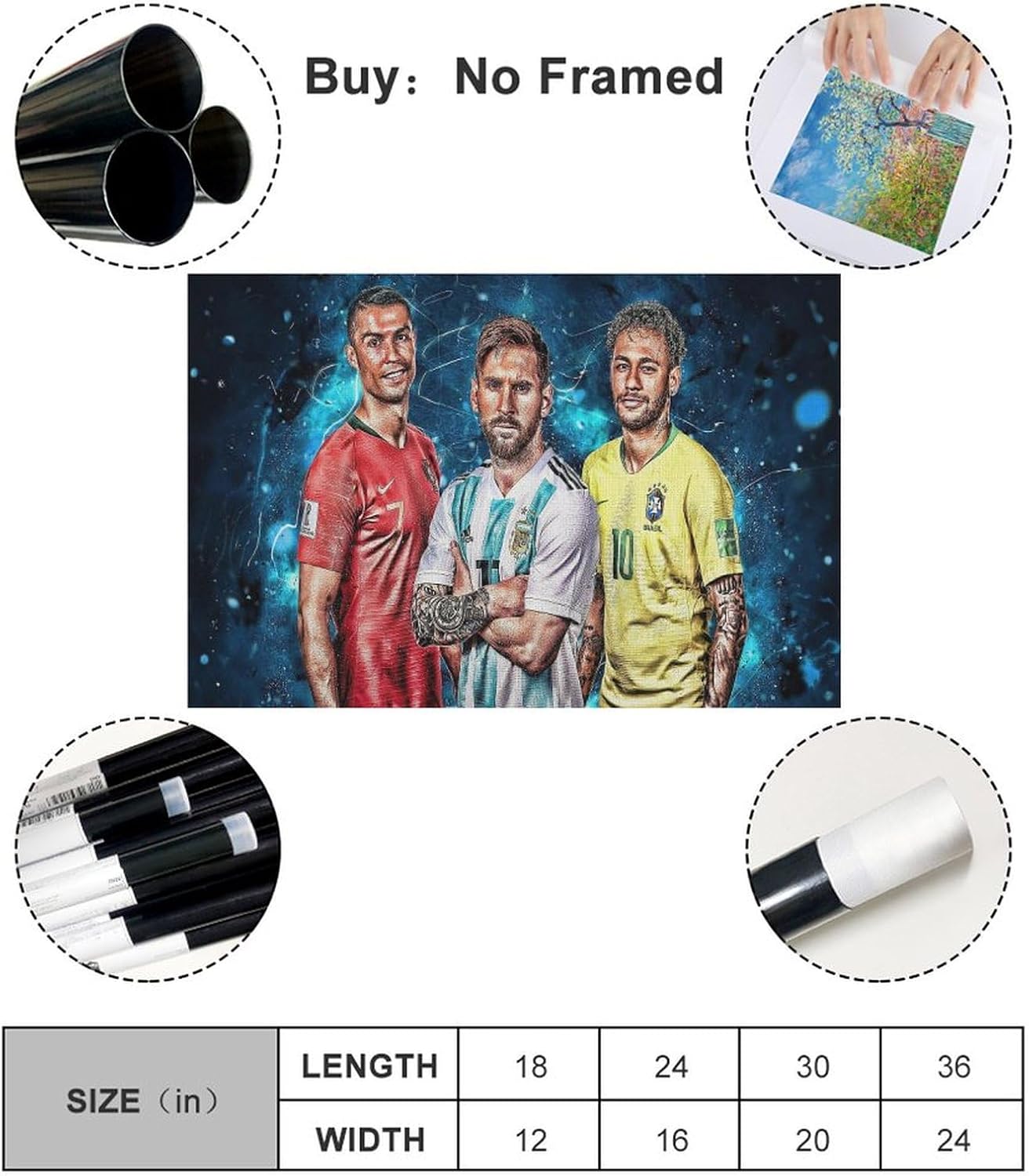 rsgfyc poster sur toile lionel messi – cristiano ronaldo, joueur de football lionel messi – décoration d'intérieur pour chambre, bureau, chambre, cadeau (30 x 45 cm)