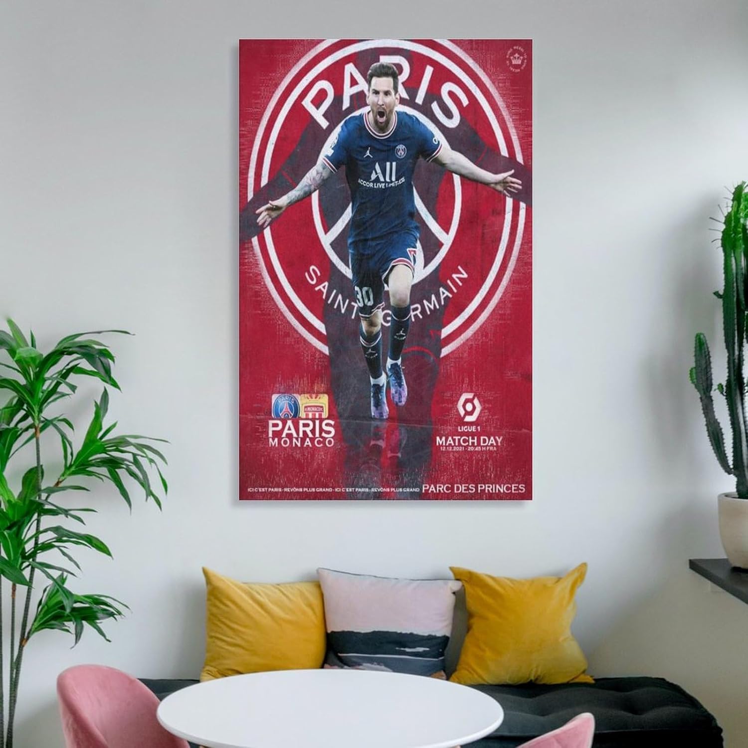 jopjdksn leo messi psg vs monaco affiche murale vintage décorative sur toile pour salon, salle de classe, salle de sport 50 x 75 cm