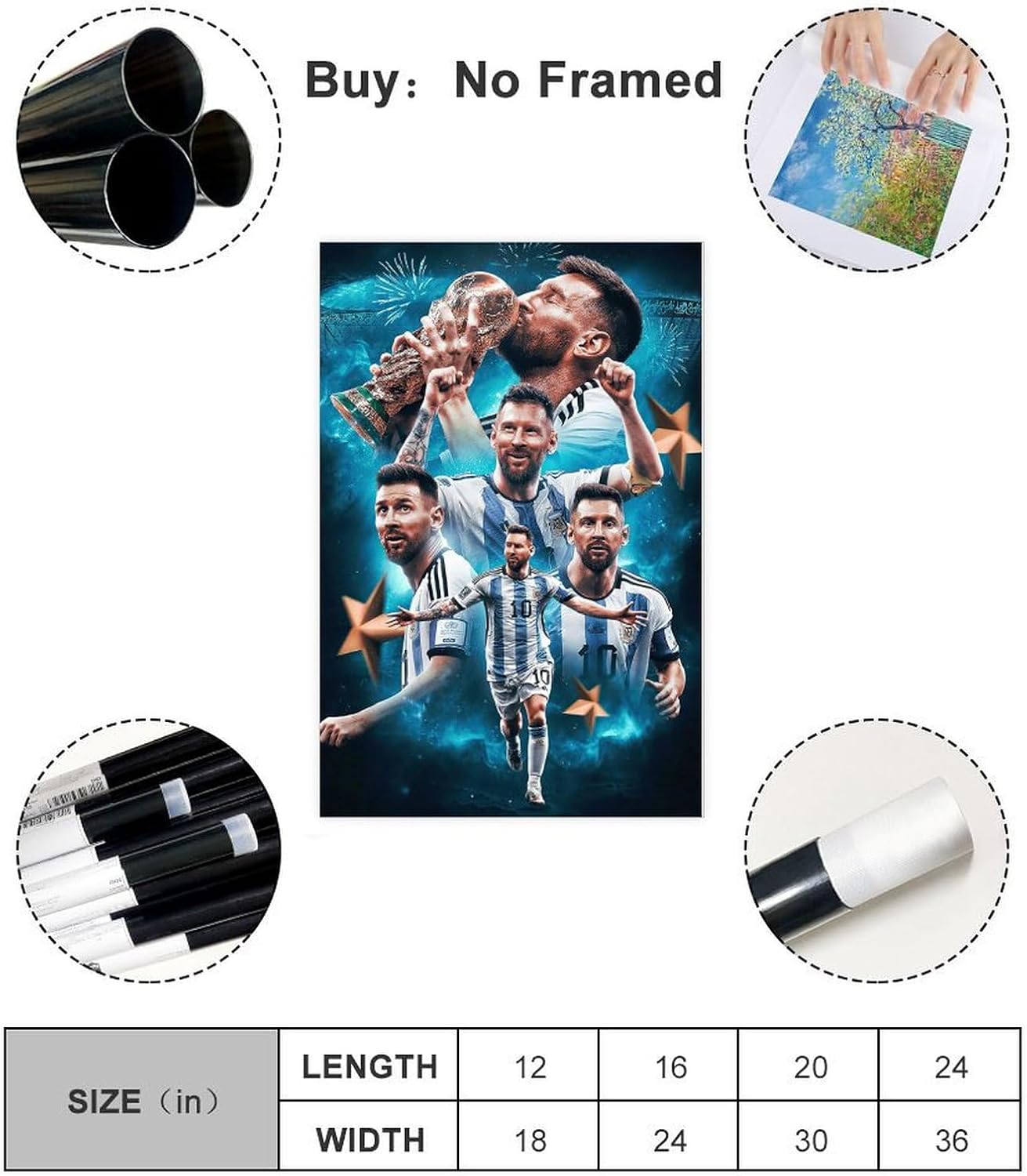 poster sur toile lionel messi pour chambre à coucher, bureau, décoration, cadeau, sans cadre, 30 x 45 cm