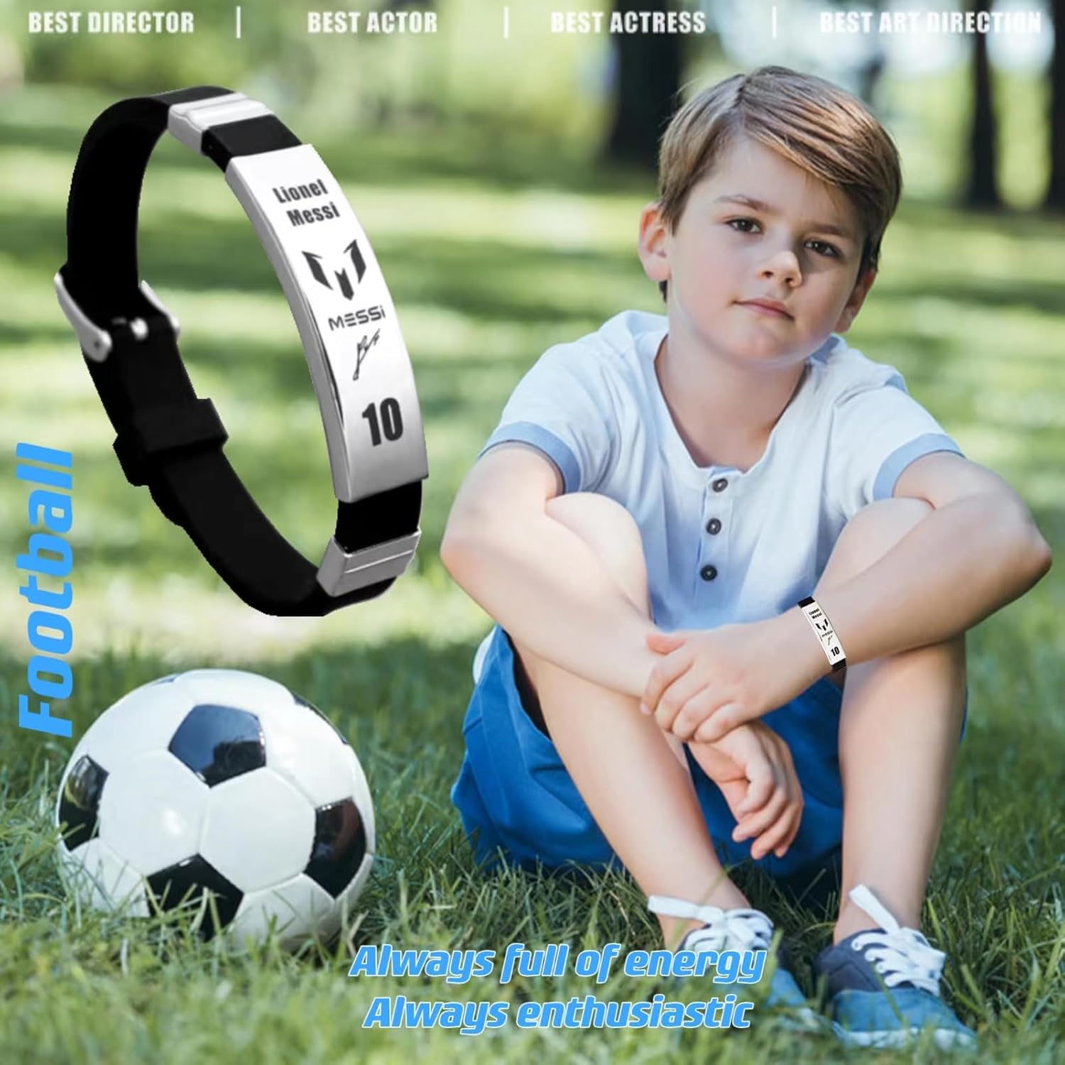 bracelet en silicone en acier inoxydable gaueiour messi10 pour fan de football