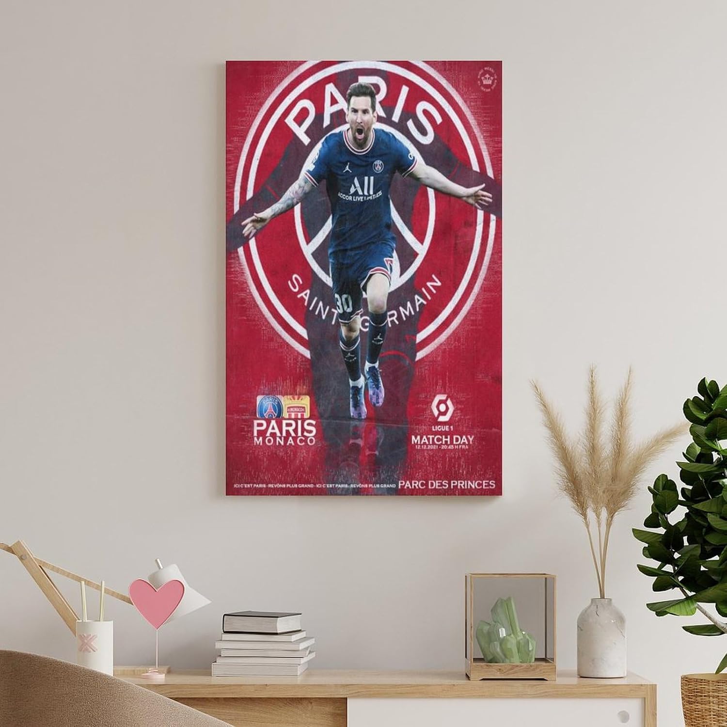 jopjdksn leo messi psg vs monaco affiche murale vintage décorative sur toile pour salon, salle de classe, salle de sport 50 x 75 cm