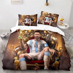 sromavlin housse de couette 140x200 photos de footballstar leo messi, lit enfant adulte en microfibre avec 1 housse de couette 140x200cm et 1 oreiller 63x63cm