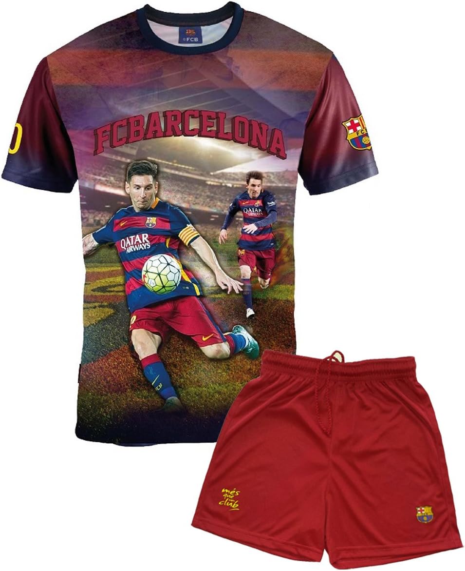 ensemble maillot + short fc barcelone barça lionel messi collection officielle taille enfant garçon