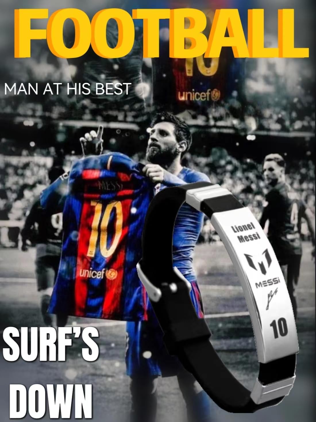 bracelet en silicone en acier inoxydable gaueiour messi10 pour fan de football