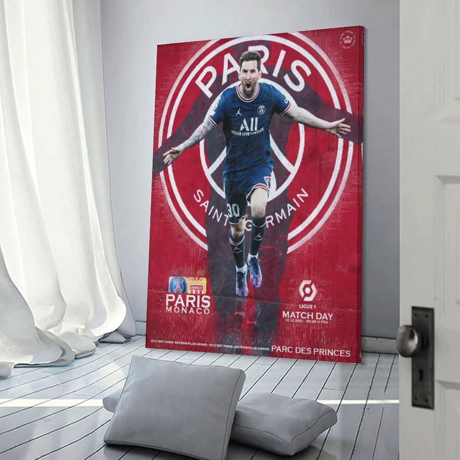 jopjdksn leo messi psg vs monaco affiche murale vintage décorative sur toile pour salon, salle de classe, salle de sport 50 x 75 cm