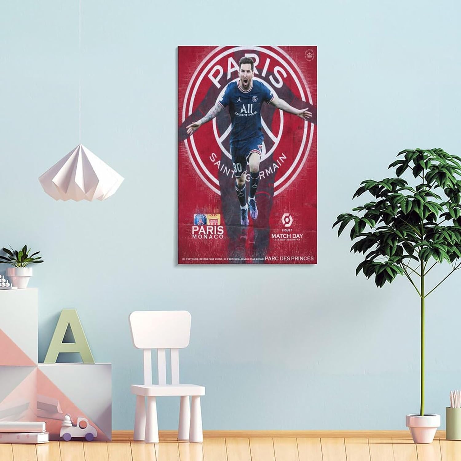 jopjdksn leo messi psg vs monaco affiche murale vintage décorative sur toile pour salon, salle de classe, salle de sport 50 x 75 cm