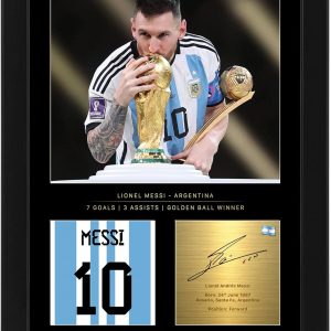 photo encadrée a4 de lionel messi célébrant la coupe du monde 2022 reproduction de signature numérique cadeau pour les fans de football