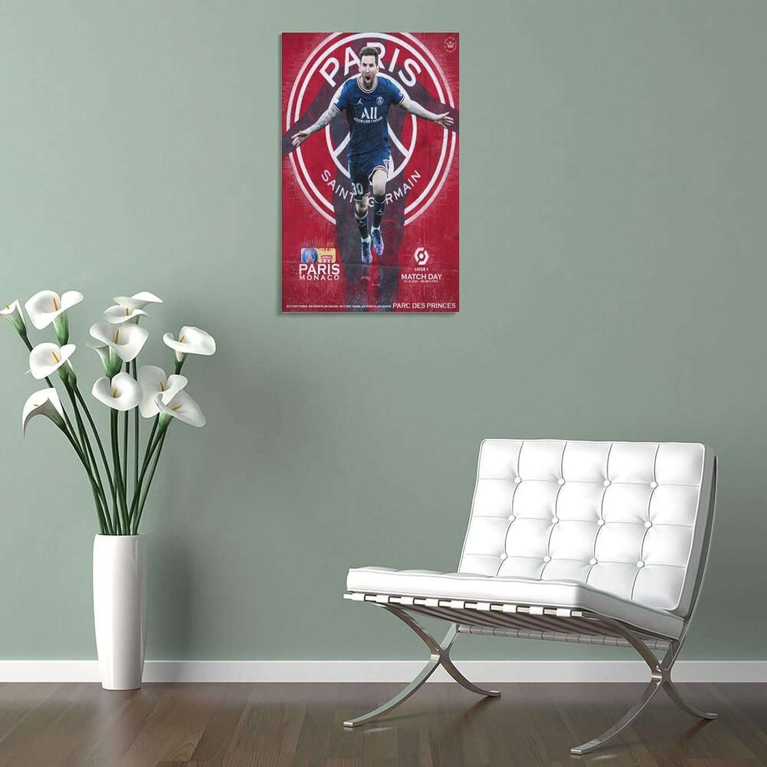 jopjdksn leo messi psg vs monaco affiche murale vintage décorative sur toile pour salon, salle de classe, salle de sport 50 x 75 cm