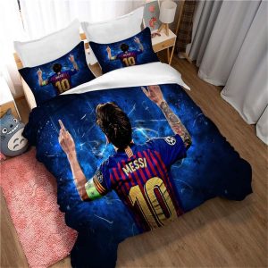ste x parure de lit avec housse de couette imprimé lionel messi pour jeunes filles et enfants, 2 oreillers, fermeture éclair dissimulée (140 x 200 cm, style 02)