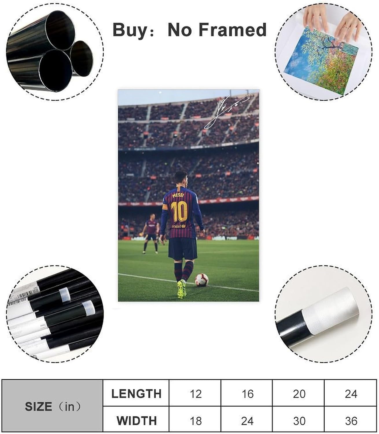 rsgfyc lionel messi poster sur toile signé lionel messi pour chambre à coucher, bureau, décoration cadeau 20 x 30 cm