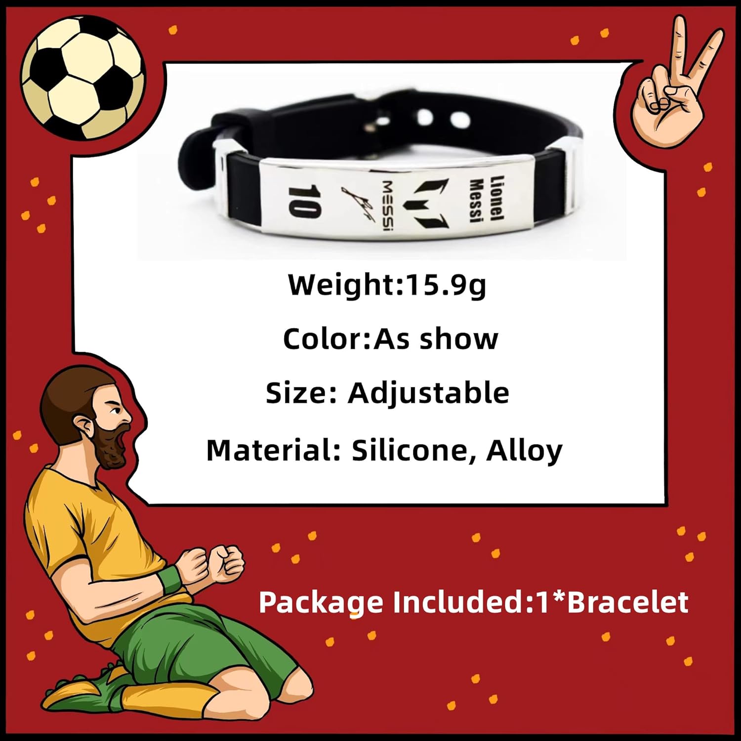 bracelet en silicone en acier inoxydable gaueiour messi10 pour fan de football