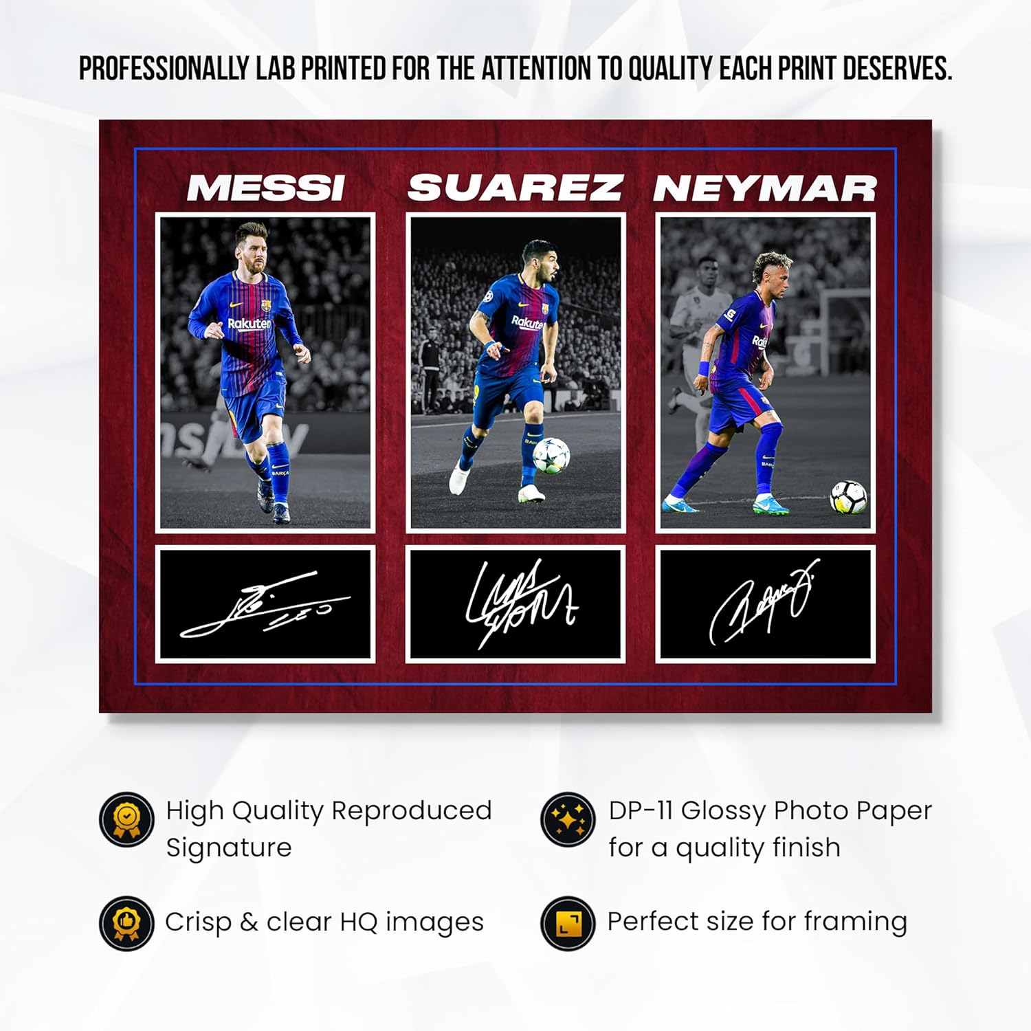 rjr prints lionel messi, luis suarez et neymar – les légendes de barcelone ont signé un montage photo a4 imprimé pré imprimé avec signature autographe, cadeau de football