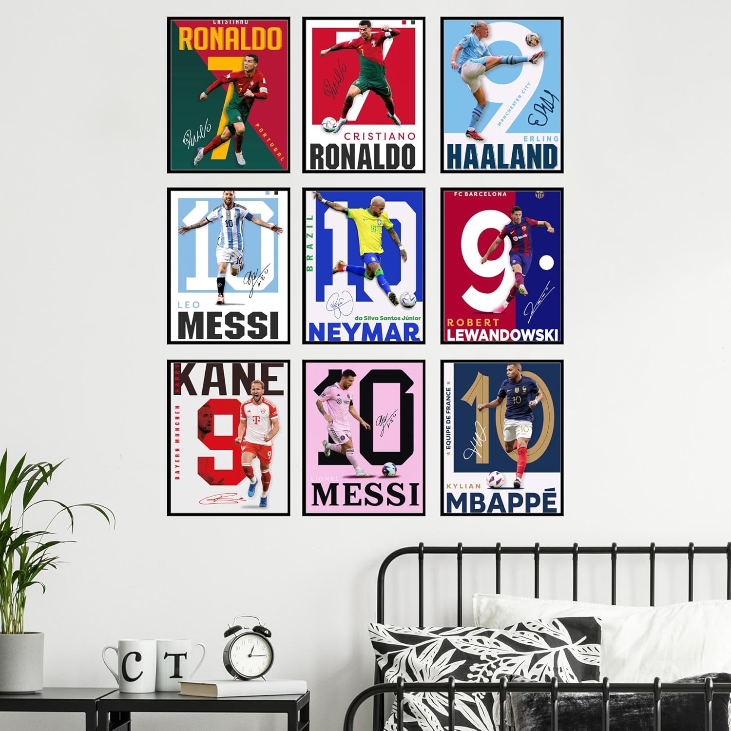bigwig prints lot de 9 affiches de football pour chambre de garçon, affiches messi et ronaldo, affiches messi pour chambre de garçon, décoration murale de football, affiches ronaldo – sans cadre (8 x 10)