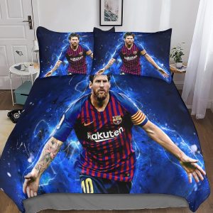 lionel messi parure de lit 3 pièces avec housse de couette 3d psg pour adultes et enfants, parure de lit 3 pièces en microfibre douce et polyester, drap de lit king (220 x 240 cm)