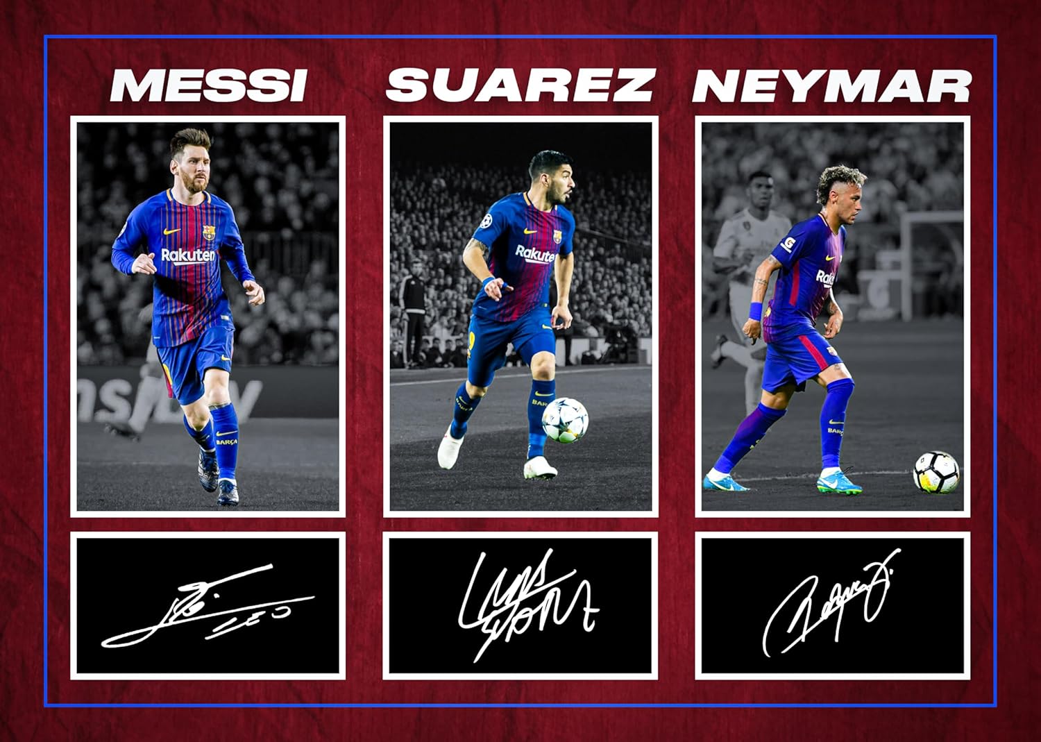 rjr prints lionel messi, luis suarez et neymar – les légendes de barcelone ont signé un montage photo a4 imprimé pré imprimé avec signature autographe, cadeau de football
