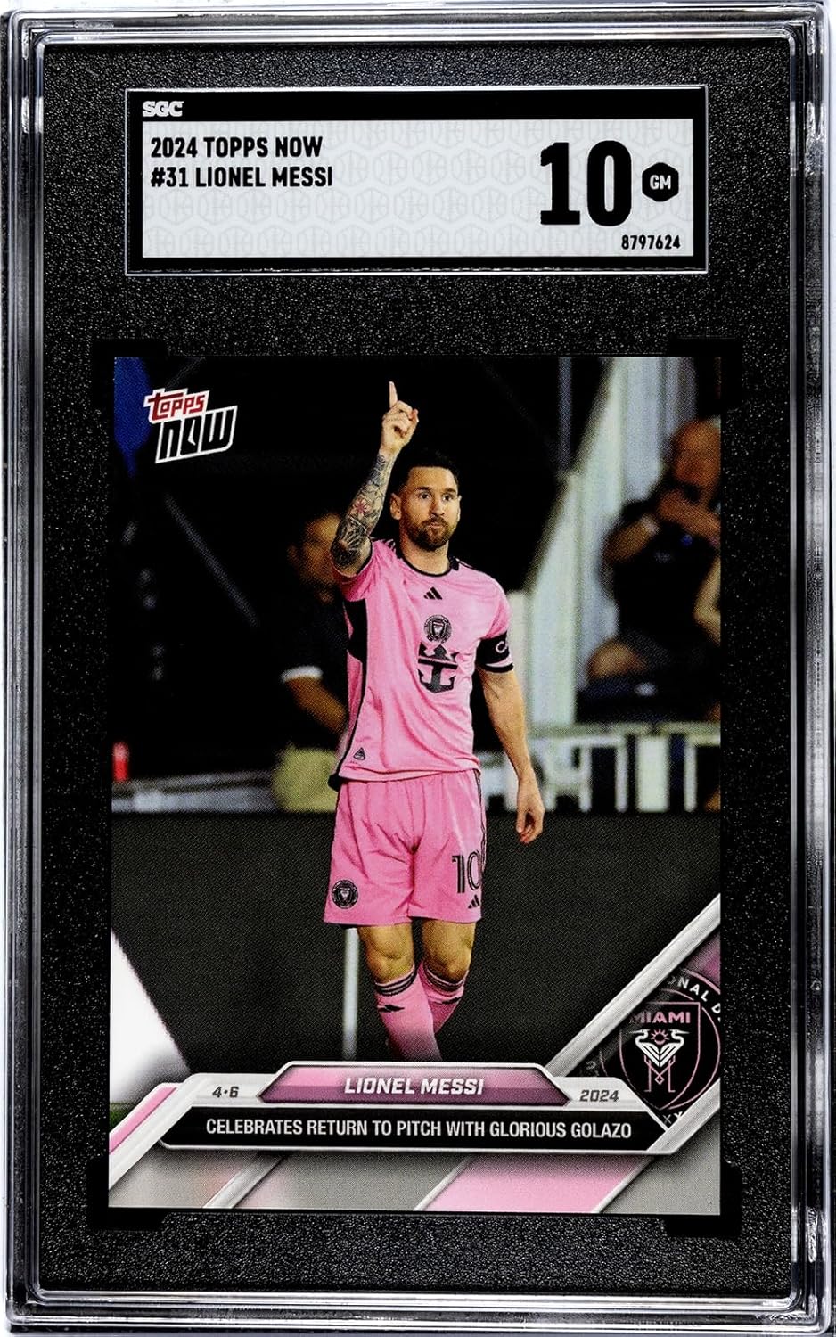 cartes à collectionner mondiales classées lionel messi 2024 topps now mls #31, inter miami, certifié sgc 10 gm, graduée, carte en édition limitée, cartes de football, cartes de football