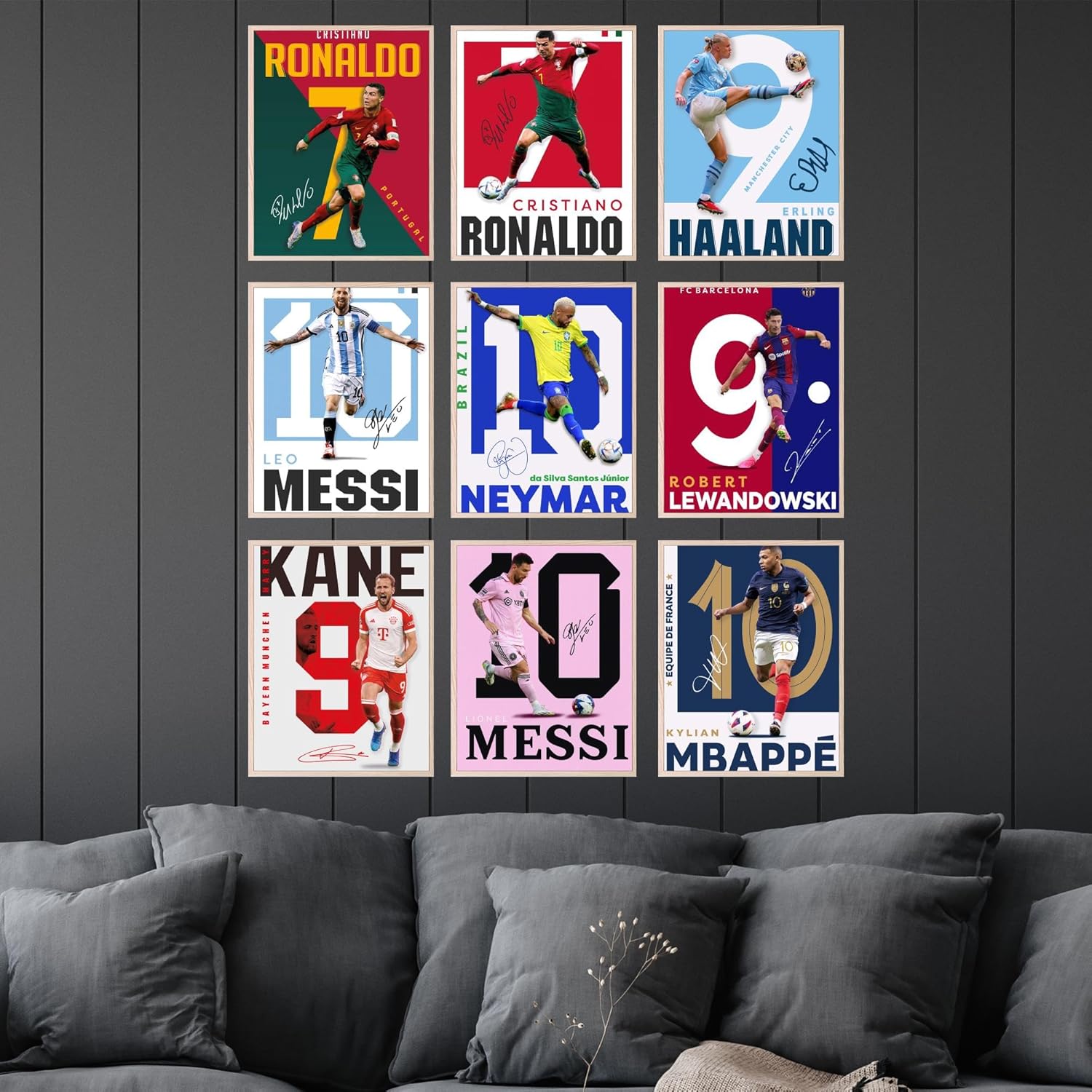 bigwig prints lot de 9 affiches de football pour chambre de garçon, affiches messi et ronaldo, affiches messi pour chambre de garçon, décoration murale de football, affiches ronaldo – sans cadre (8 x 10)