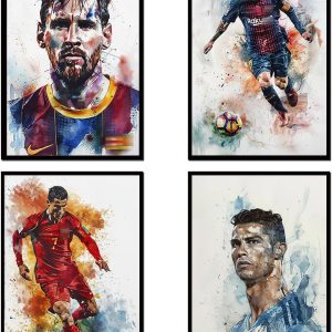 nebulanew ronaldo lot de 4 posters de football superstar messi, neymar et m bape messi, poster de célébrité sportive, pour salon, décoration d'intérieur (20 x 30 cm)