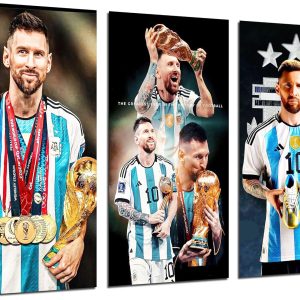 cuadros cámara lot de 3 posters muraux décoratifs pour salon, chambre à coucher, football messi argentine 97 x 62 cm