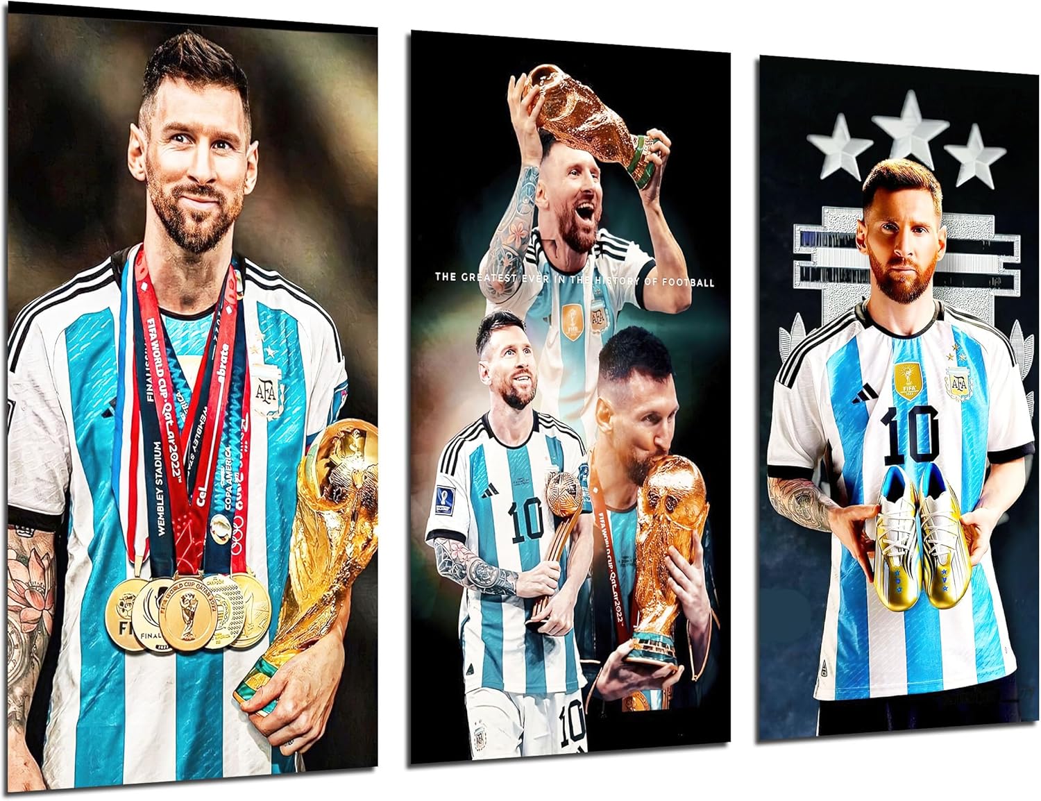 cuadros cámara lot de 3 posters muraux décoratifs pour salon, chambre à coucher, football messi argentine 97 x 62 cm