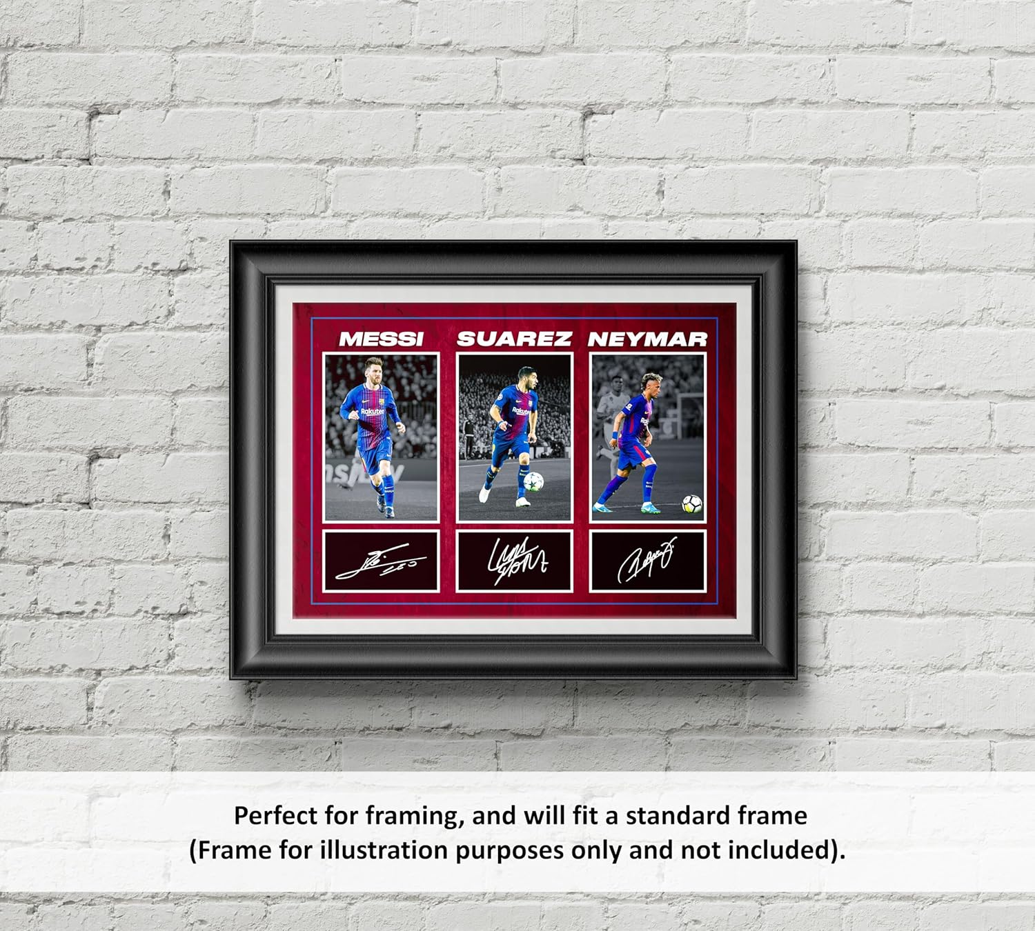 rjr prints lionel messi, luis suarez et neymar – les légendes de barcelone ont signé un montage photo a4 imprimé pré imprimé avec signature autographe, cadeau de football