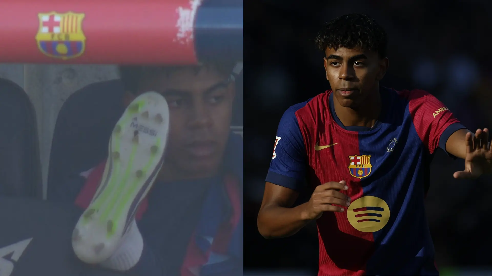 lamine yamal con las botas de messi.png