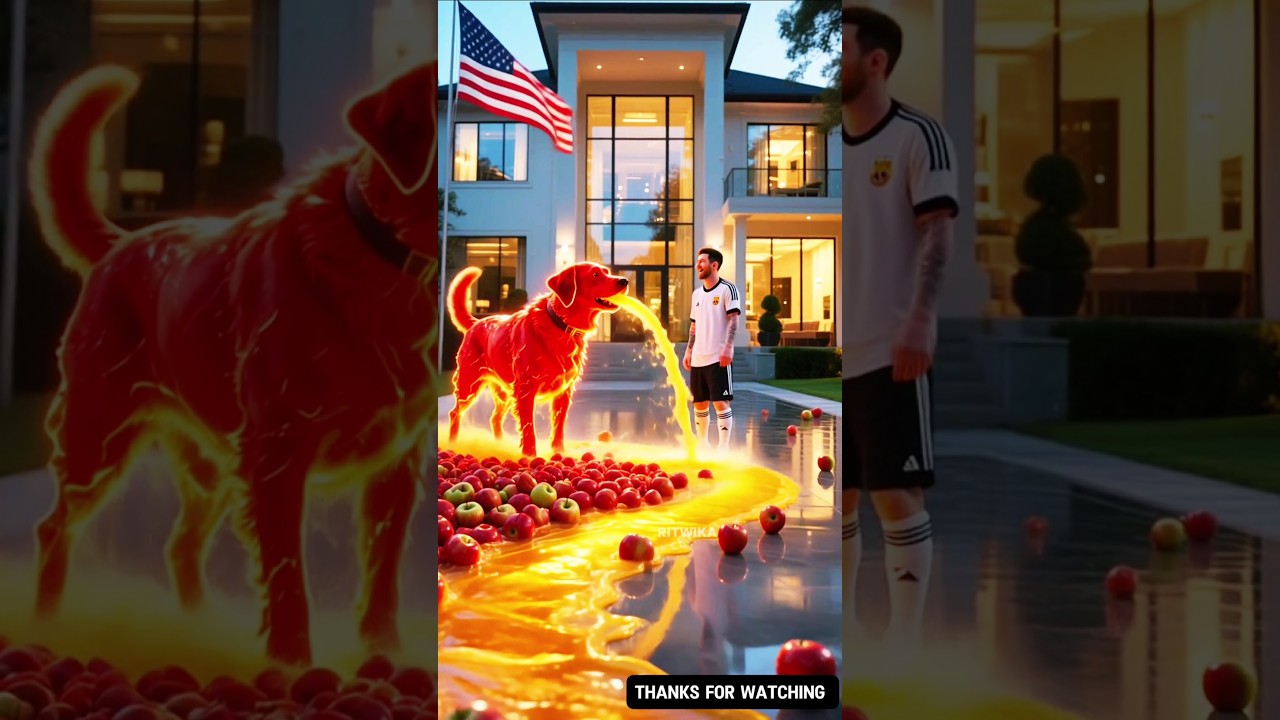 Le chien de Lionel Messi donne des millions de litres de jus de pomme ðð­ #messi #ai #viralshorts