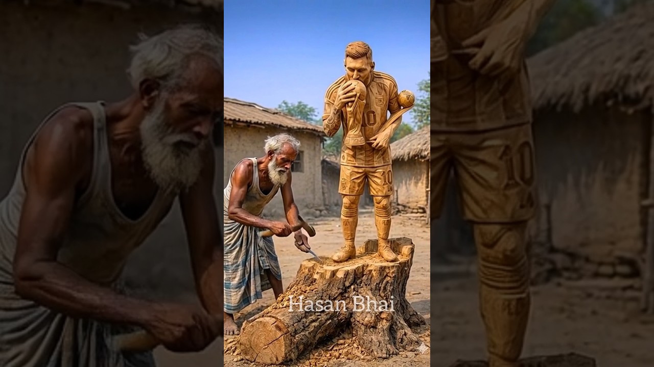 Grandfather Makes Lionel Messi Wood Sculpture ð²ðªµ #woodscraft #messi