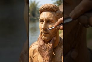 Un vieil artisan a envie de la légende du football Lionel Messi avec du bois d'arbre #shorts