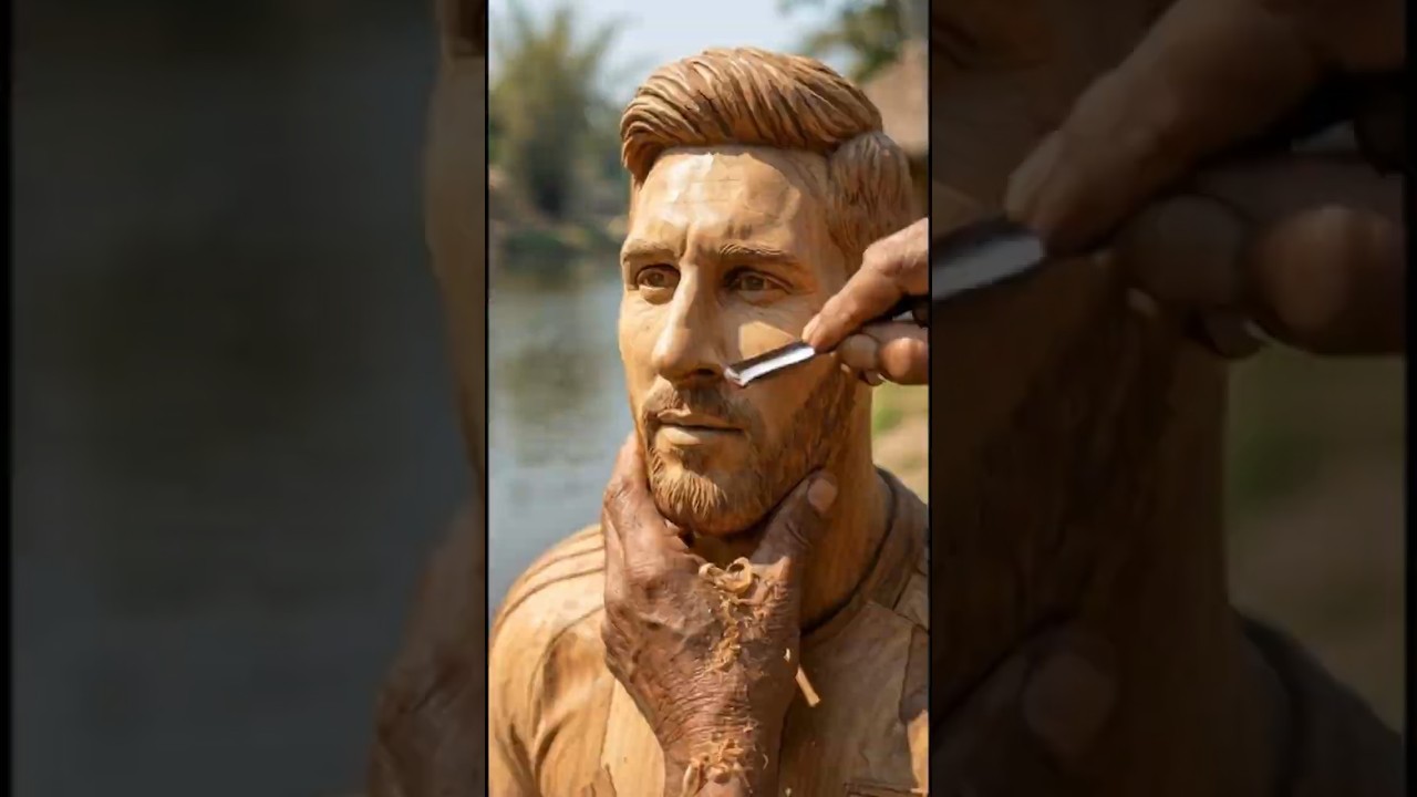 Un vieil artisan a envie de la légende du football Lionel Messi avec du bois d'arbre #shorts