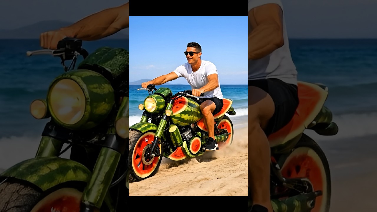 Cristiano Ronaldo. Lionel Messi. Neymar junior fabrique la moto. #ai