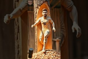L'IA sculpte Lionel Messi dans une bûche géante ⚽ Incroyable transformation du bois #messi #football #asmr
