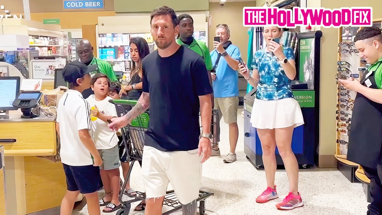 Lionel Messi fait ses courses avec sa femme Antonela et ses enfants au Publix à Palm Beach, en Floride