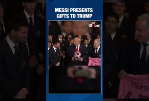 Lionel Messi présente à Donald Trump un maillot personnalisé lors de sa visite à l'Inter Miami