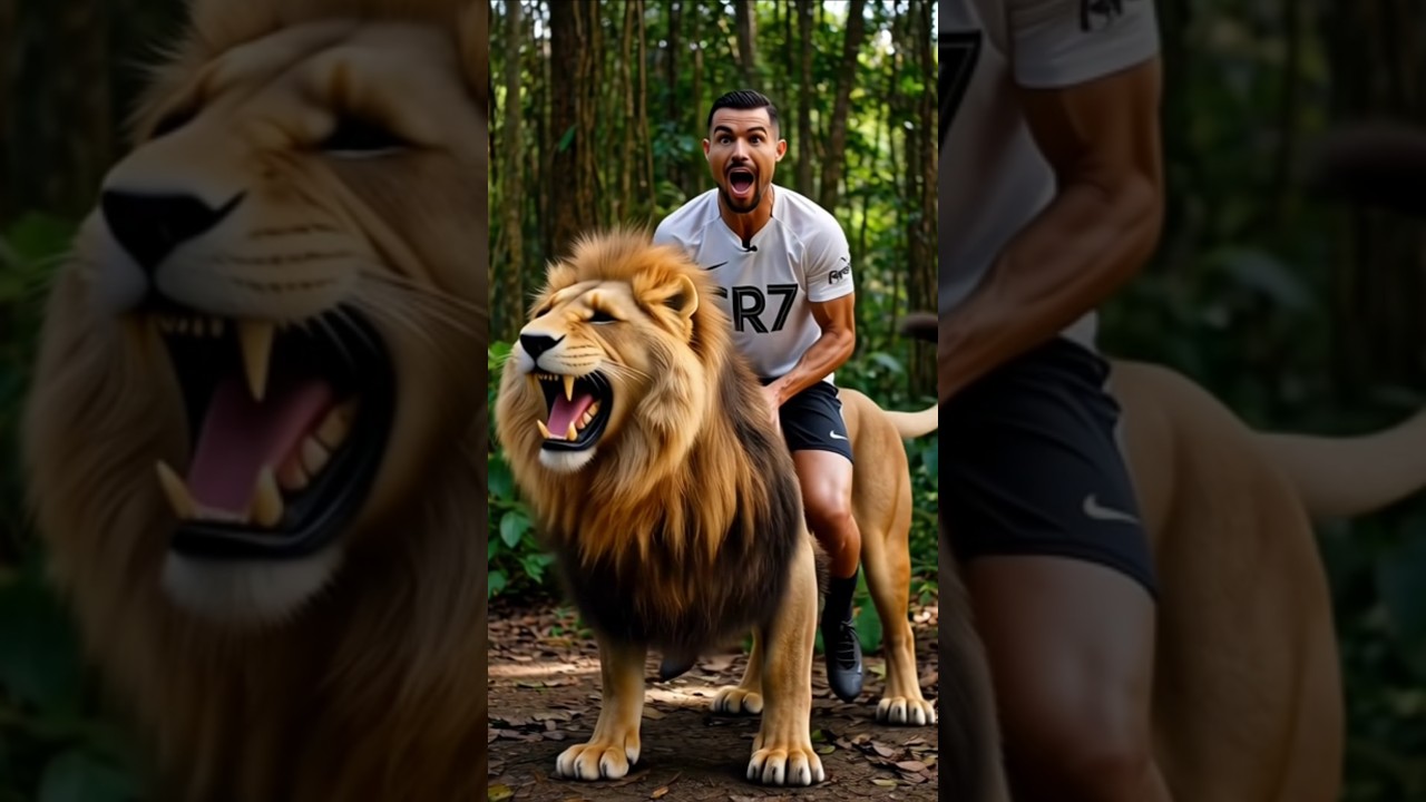 When Cristiano Ronaldo saw a lion, Messi, Neymar, and Mbappé were amazed.ð¦#cr7#messi#ronaldo#shorts