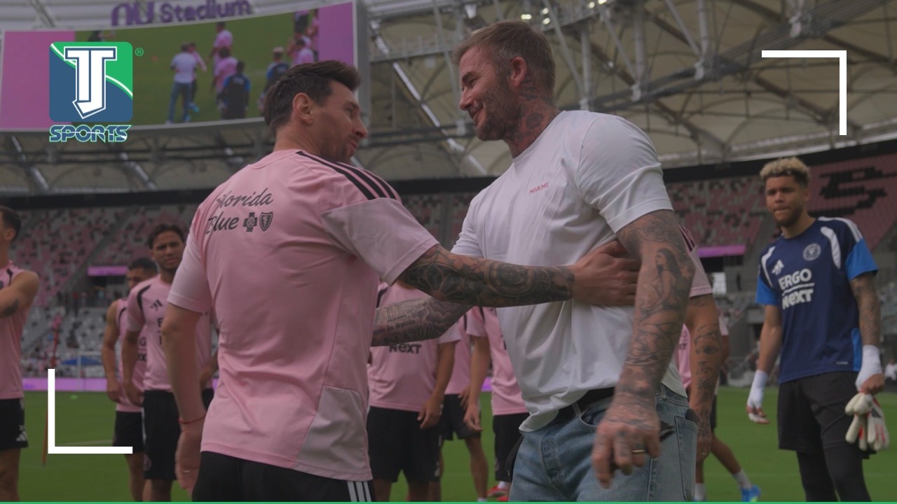 L'étreinte entre Leo Messi et Beckham lors du premier entraînement de l'Inter Miami dans son nouveau stade